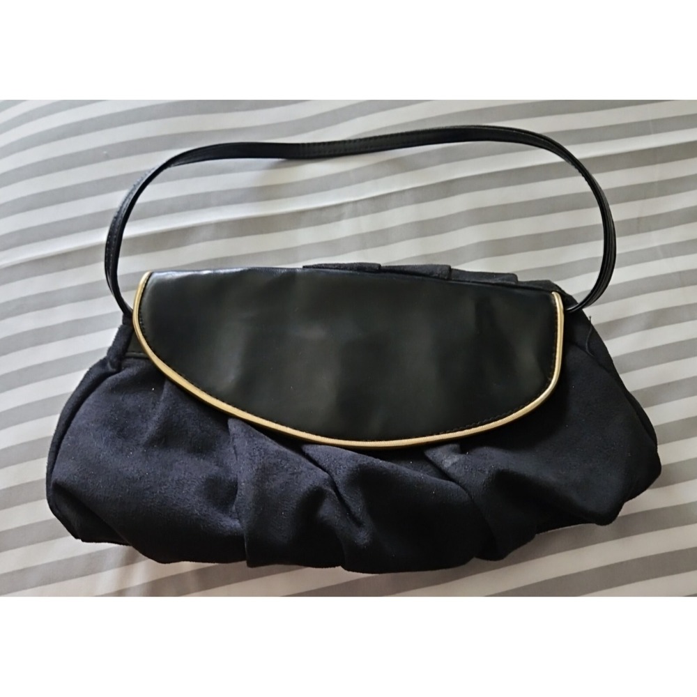 New 90s Victoria's Secret Soft Black & Gold Satchel Bag 10x7x2 Faux Leather